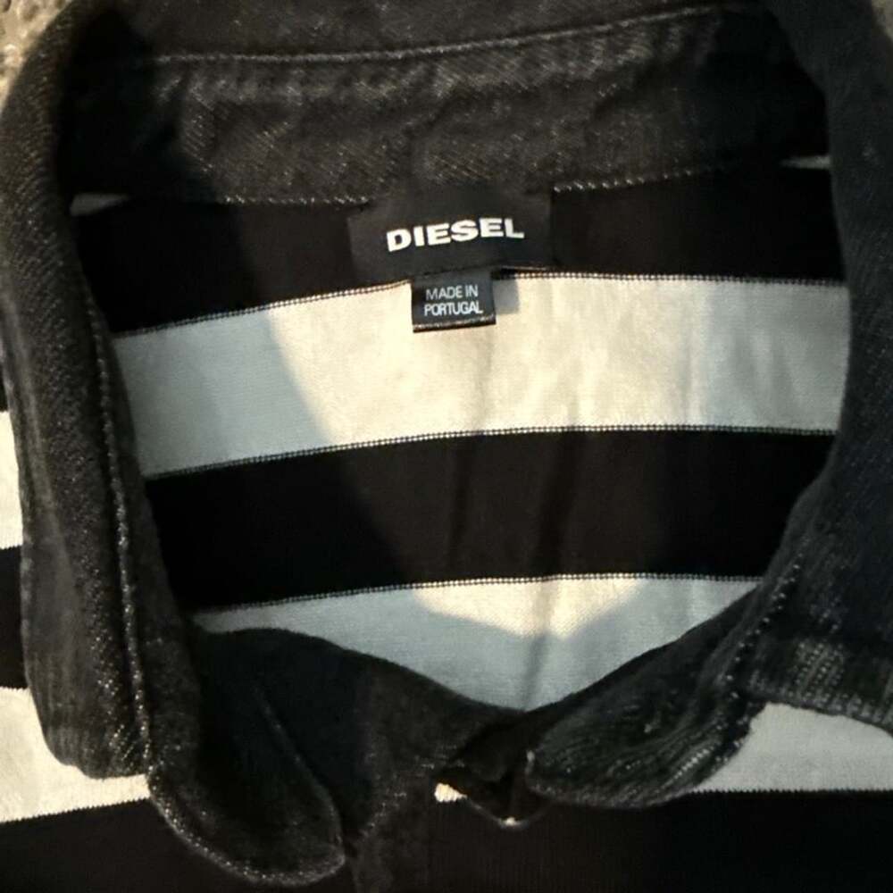 Diesel Long Sleeve Striped Polo Size L Black White